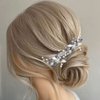 Heread Flower Bride Wedding Hair Pins Blue Rhinstones Bridal Hair Accessories Silver Pearl Hair Pieces Leaf Hair Clips for Women and Girls (Pack of 2)