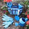 Kids Gardening Tools Set, Toddler Play Kit Child Outdoor Toy with Gloves, Watering Can, Metal Shovel, Rake, Fork & Storage Bag, Backyard Sand Digging Birthday Holiday Present for Boys Girls 3-5 (Blue)