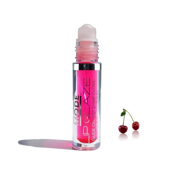 MODE Lip Glaze Flavored Lip Gloss Yummy CHERRY Flavor Roll On Sweet Wet Nourising Shine, Hydrating Moisturizing Natural Skincare Fruit Oils, Cruelty Free, Vegan, Made in NY