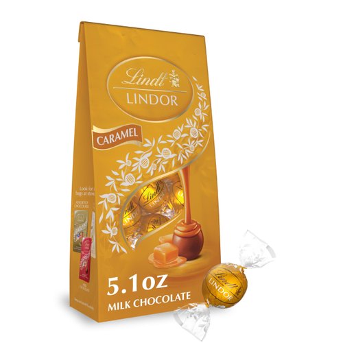 Lindt LINDOR Caramel Milk Chocolate Truffles, Milk Chocolate Candy with Smooth, Melting Truffle Center, Great for gift giving, 5.1 oz. Bag (6 Pack)