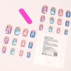Colorful Press on Nails Medium Square Fake Nails Gold Foil and White Line Designs False Nails Full Cover Glue on Nails Acrylic Coffin Gradient Artificial Nails Stick on Nails for Women Girls 24Pcs