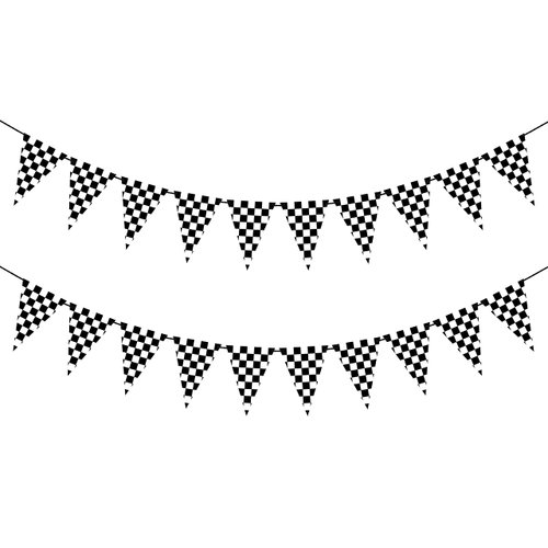VILIFEVER 2 Pieces Black and White Checkered Flags Banner, Double Sided Checkered Pennant Banner for Racing Party Decorations Race Car Baby Shower Birthday Party Supplies