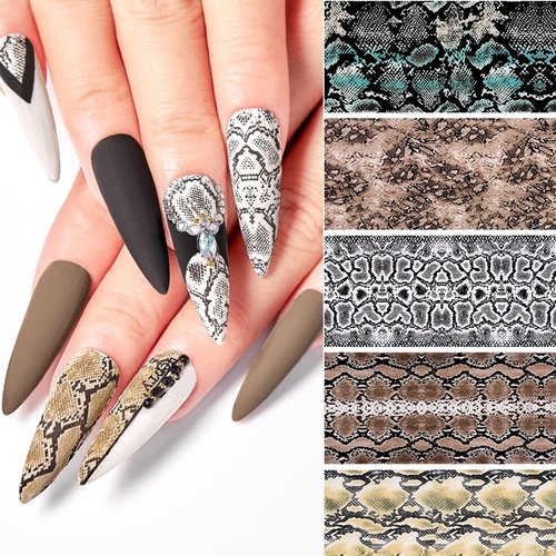 Snake Skin Nail Transfer Foil Sticker Nail Art Supplies Python Print Nail Foils Nail Art Stickers Starry Sky Nail Art Foil DIY Decals Holographic Nail Foil Transfer Designs for Women Girls (10 Pcs)