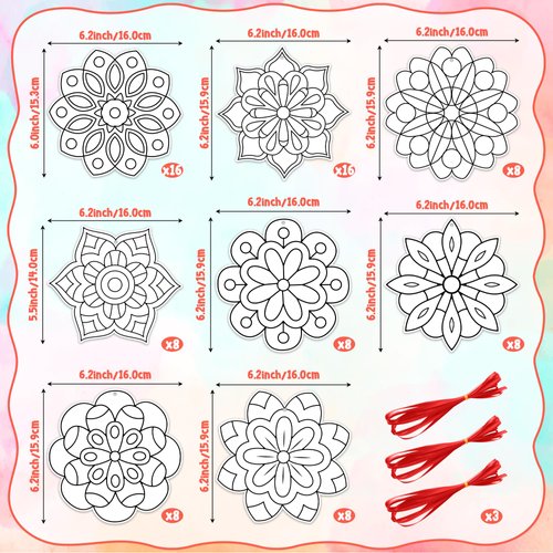 BeYumi Coloring Mandala Craft Kit - 83Pcs Color Your Own Mandala Kit for Kids DIY Coloring Craft Kit Coloring Mandala Ornament Geometric Card Decor School Classroom Summer Party Activity Art Craft