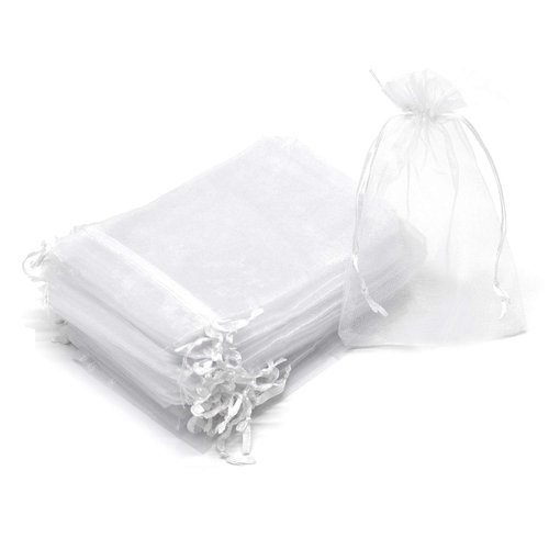 Bezall 50Pcs Sheer Organza Bags 4x6 Inch, White Wedding Party Favor Bags with Drawstring, Jewelry Gift Bags Christmas Candy Pouches