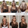 Allbell Long Straight Wigs for White Women Brown Highlight Mixed Blonde Gray Hair with Bangs