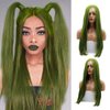 AFBeauty Soft Green Wig Olive Green Long Straight Lace Front Wigs for Women Natural Hairline Synthetic Neon Color Wigs with Baby Hair Glueless Hair Replacement Wigs Drag Queen Cosplay Daily 24”