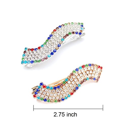 Luxxii - Clear Rhinestone Crystal Hair Barrette Clip Hair Pin (Pack 2, Silver,Gold Tone_E)