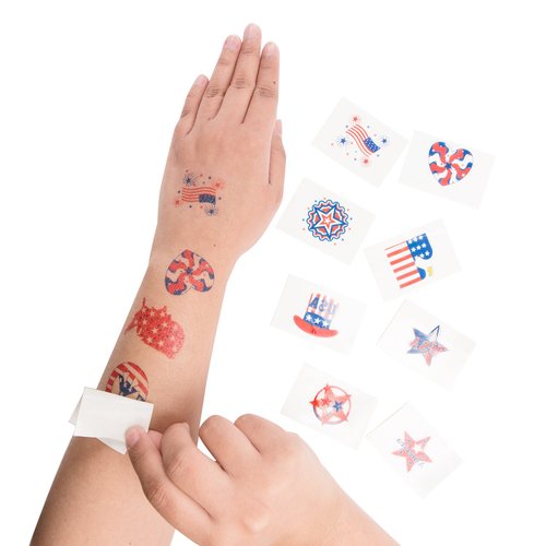 Super Z Outlet 1.5" Patriotic American Flag Colorful Theme Washable Temporary Tattoos for Children & Adults, Face Art, Mini Stick Peel On & Off (144 Pieces)
