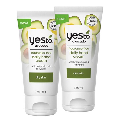 Yes To Avocado Fragrance Free Daily Hand Cream, Fast-Absorbing Formula That Combats Signs Of Aging, With Omega 3 Fatty Acids, Hyaluronic Acid & Glycerin, Natural, Vegan & Cruelty Free, 3 Oz (2 Pack)