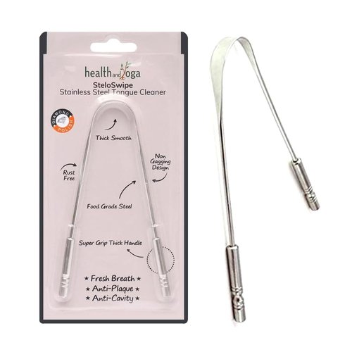HealthAndYoga™ Tongue Cleaner Scraper - Hygienic, Surgical Grade, Non-Synthetic Grip – Sterilizable Tongue Brush Cleaner (Surgical Steel - 1 Pack)