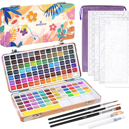 138 Colors Watercolor Paint Set, Travel Watercolor Set with Mini Palette, Brushes, and Watercolor Sheets– Non-Toxic, High-Pigment Art Supplies for Artists, Amateur Hobbyists and Painting Lovers