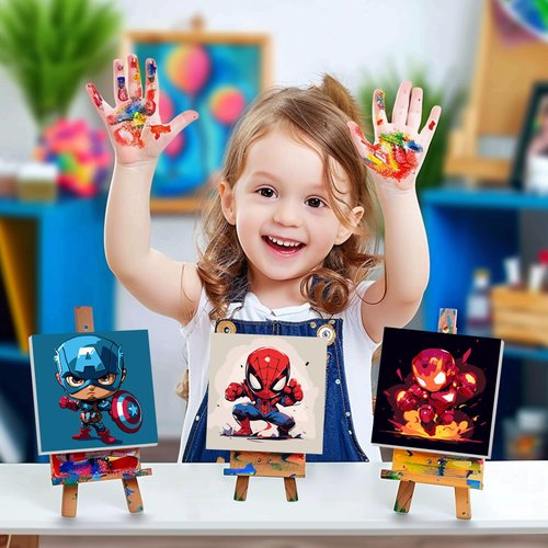 4 Pack Paint by Numbers Kit for Kids Paint by Number Kits Age 4-8 Painting Canvas for Kids Ages 8-12 Boys Framed Canvas Paint by Numbers Anime Drawing Kit Color by Numbers Kit for Kids 8x8 Inch