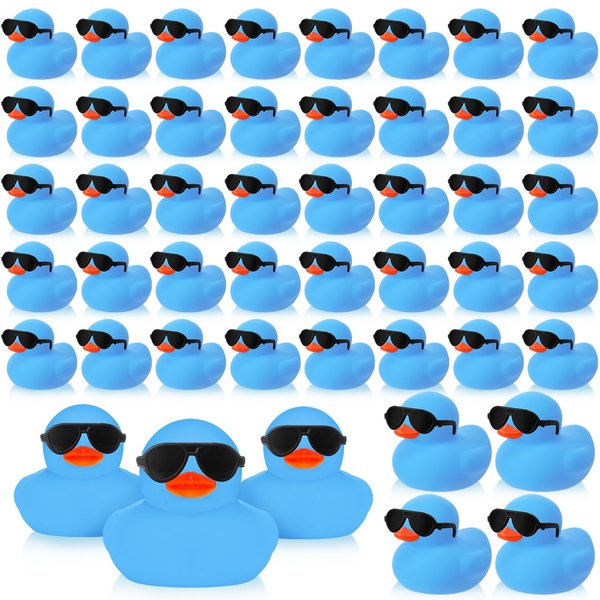 Sosation 48 Pack Mini Rubber Ducks with Sunglasses Sets Duck Bath Toys Squeaky Rubber Ducks Float Bathtub Duckies for Little One Birthday Party Favors Class Carnival Prizes Car Decor(Blue)