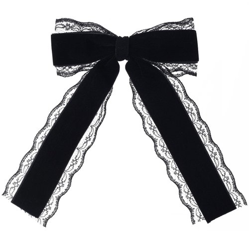 CustomyLife 1pcs Black Lace Hair Bow Clip Coquette Bow Barrettes with Long Tail Ribbon for Women ...