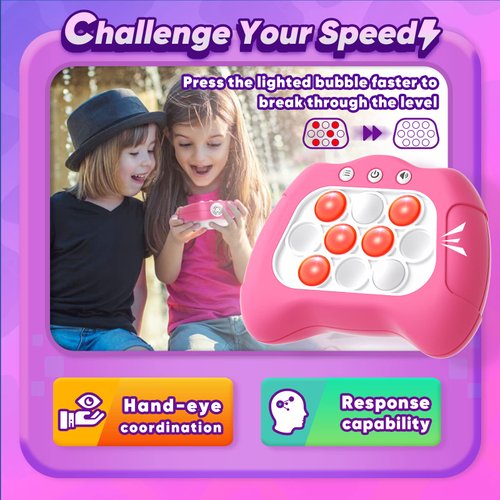 Byserten Handheld Game Toy for Kids Age 6-12, Sensory Fidget Toys for Kids 8-12, Birthday Gifts for 6 7 8 9 Year Old Girls & Boys & Teens -Dark Pink