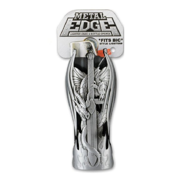 Metal Lighter Case for BIC Lighters, Lighter Protector and Bottle Opener - Dragon Design