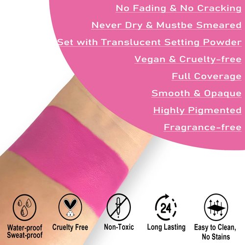 CCBeauty Hot Pink Face Body Paint Stick, Pink Eye Black Sticks for Sports, Cream FacePaint Foundation Makeup, Face Painting Kit for Halloween SFX Stage Clown Cosplay Costume Parties