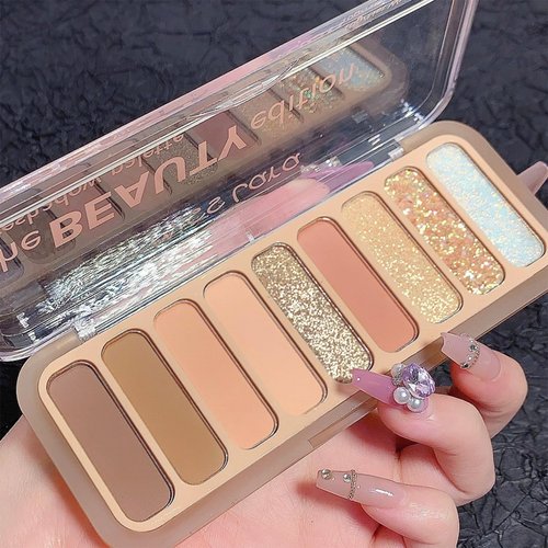 9 Colors Matte Waterproof Eyeshadow Palette, Nude Shimmer Makeup Palette Cool Color Series Eyeshadow High Pigmented Ultra-Blendable Long Lasting Neutral Eyeshadow Palette with Brush (01#)