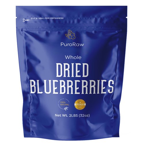 Dried Blueberries No Sugar Added, 2 lbs. Blue Berries Fruit, Dehydrated Blueberries Fresh Dried Blueberries Bulk, Blueberry Raisins. All Natural, Non-GMO, Batch Tested, 2 pounds, By PuroRaw.