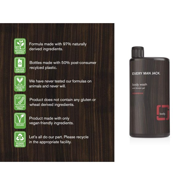 Every Man Jack Men's Body Wash - Cedarwood | 16.9-ounce Twin Pack - 2 Bottles Included | Naturally Derived, Parabens-free, Pthalate-free, Dye-free, and Certified Cruelty Free,16.9 Fl Oz (Pack of 2)