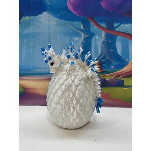 Generic 3D Printed Baby Dragon with Dragon Egg, 6"" Articulated White and Blue Cherry Blossom Baby Dragon, Home Decor Executive Desk Toys,Fidget Toys for Autism/ADHD BD004-WB, Small, BD004-BW