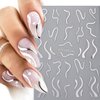 6 Sheets French Tip Nail Art Sticker for Nail Art 5D Luxury Lines French Nail Decals Self-Adhesive with Crystal Diamond Design Gold Silver Nail Stickers for Women Girls Acrylic Manicure Accessories