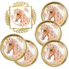 MASGY 40pcs horse birthday Party Supplies,include 20 dessert plate, 20 Napkin,For boys and girls birthday party supplies，Used for kentucky derby birthday Party Decoration (White and gold horse)