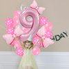 Pink Birthday Balloons Pink Bow Balloons 40 Inch Number Balloons Set for Pink Birthday Decorations 9 Year Old Girl Birthday Party Decoration Balloon Aluminum Film Balloon