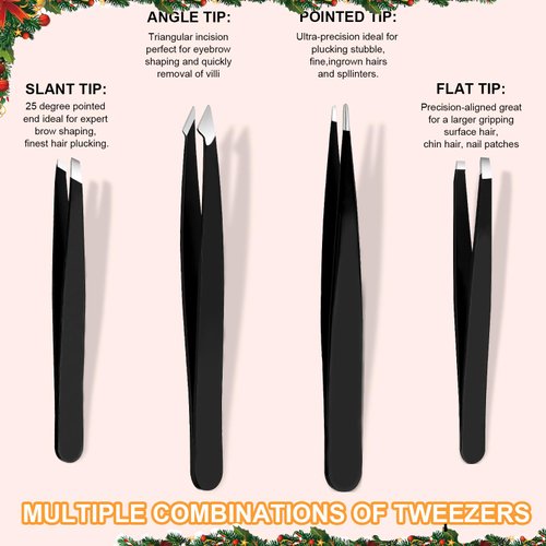 Yougai Tweezers and Nail Clipper Set,9 Pcs Professional Stainless Steel Tweezers Kit-Great Precision Tweezers with Curved Scissors and Eyebrow Razor for Daily Beauty Tools with Leather Travel Case