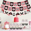 Zwiebeco Red Black White Happy Birthday Banner Pirate Bunting Garland Banner for Boys Girls Kids Teenagers Mens Womens Adults Birthday Decor Pirate Themed Birthday Party Decorations Supplies