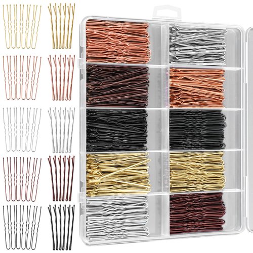 400 Pcs Bobby Pins Hair Pins Set, 2 Inch Hair Pins for Women Girls and U-Shaped Hair Pins for Buns, 5 Colors Bobby Pins Brown Blonde Black Hair Styling Pins with Storage Box