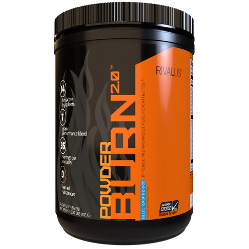 Rivalus Powder Burn 2.0 Pre Workout Supplement, Blue Raspberry, 0.89 Pounds