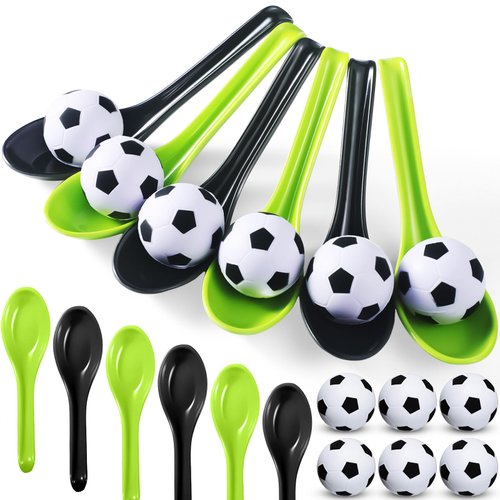 PullCrease Soccer Party Games 12 Pack Soccer Party Spoon Relay Race Toy Set for Teens Adults, Soccer Foam Ball and Spoon Race Game for Sports School Birthday Party Supplies Favors (Classic Colors)