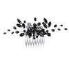 Black Teardrop Hair Side Comb Crystal Hair Pieces Rhinestone Headpieces Bride Wedding Hair Comb Bridal Hair Clip Side Combs Flower Headdress Hair Accessories for Women and Girls
