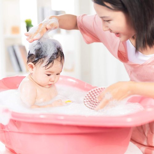 Exfoliating Silicone Body Scrubber Silicone Bath Brush Glowing Skin Silicone Shower Loofah for Gentle Exfoliating Long Lasting Lathers Well & More Hygienic Than Traditional Loofah Body Brush (Pink)