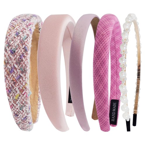 Fashion Headbands Sets for Women Girls,5Pcs Different Design Headbands Non Slip Headbands Vintage Wide Padded Headbands for Women Solid Headbands Pearl Headbands Cute Headbands Sets Hair Accessories