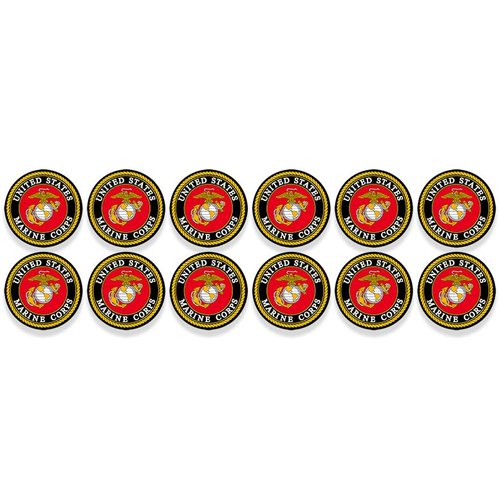 12-Pack Round U.S. Marines Official Logo Stickers (US Corps Anchor Insignia Seal Vinyl Decal for Cell Laptop Water Bottle (1 inch) USMC Licensed