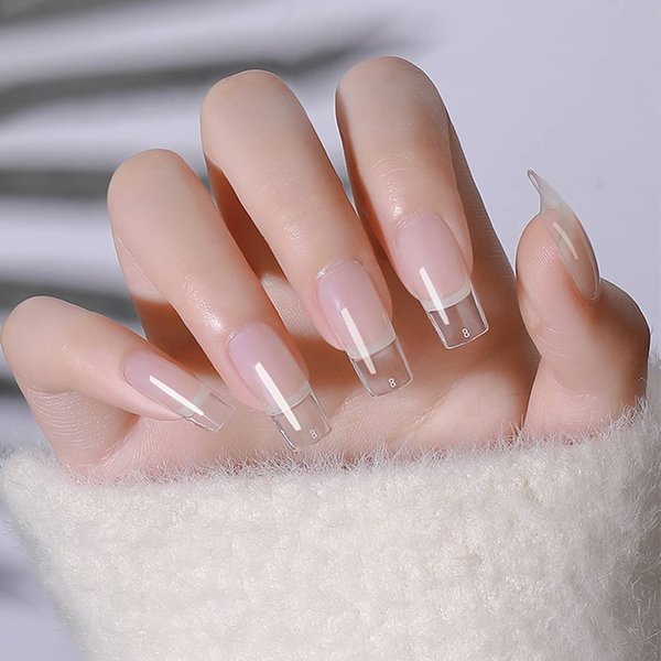 500pcs Clear Square Press on Nails Medium Length Fake Nails Acrylic Full Cover False Nails Tips Transparent Artificial Glue on Nail for Nail Art DIY,10 Sizes