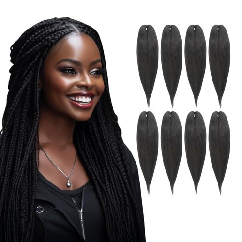 Braid Magic EcoLuxe Pre-Stretched Hair - 52 Inch, 8-Pack, 90g, Anti-Itch, Spetra Fiber, Soft Yaki Texture, Ideal for Braids & Twists, Hot Water Set, Professional Synthetic Hair Extensions (1)