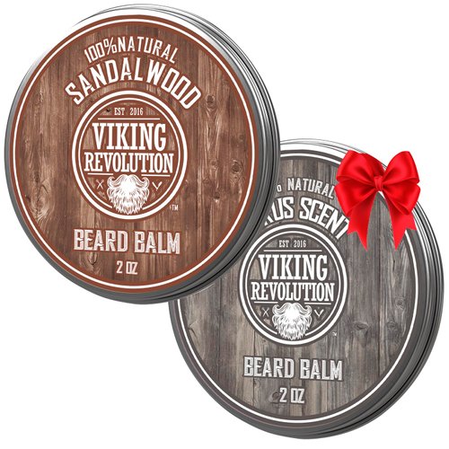Viking Revolution Citrus and Sandalwood Beard Balm - Beard Butter with Argan Oil, Beard Softener with Jojoba Oil - Beard Moisturizer with Beeswax - Beard Wax for Men with Mango Butter (2oz, 2 Pack)