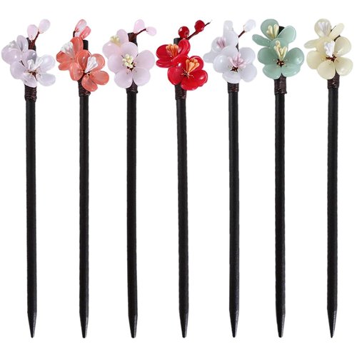 7 Pieces Chinese Hair Chopsticks, Vintage Wooden Hair Sticks Retro Glass Flower Hairpins Classical Chinese Hanfu Hair Accessories for Women Girls