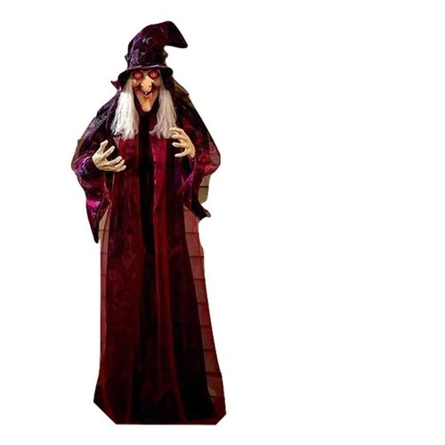 Life Size Hanging Talking Witch - Animated Halloween Witch with Sound Activation and Red Eyes for Outdoor & Indoor Decor - Old, Spooky and Scary Flying Animatronic Witch for Halloween Decorations