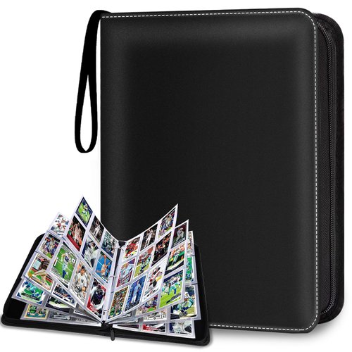 HESPLUS 900 Pockets Trading Card Album Folder, Baseball Card Binder with Sleeves, Collectible Trading Album for Baseball Cards, Trading Cards, Lorcana Cards, MTG, TCG, Game Cards, Sports Cards -Black