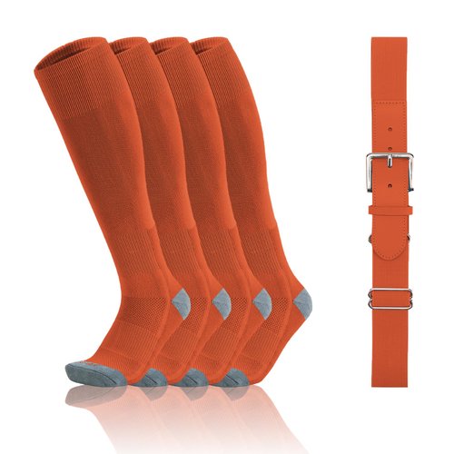 QBK Toddler Baseball Socks And Belt Youth Softball Tee Ball Combo Set for Boy Girl (2 Pairs of Socks & 1 Belt) Orange 5-7T