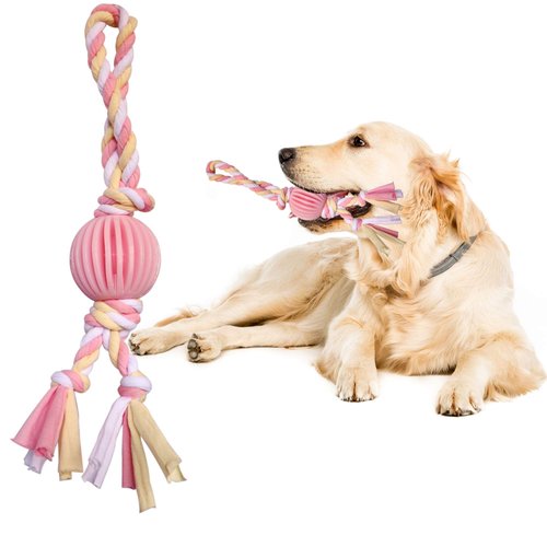 VIMIGOO Latex Dog Chew Toy,Rope and Ball Dog Toy,Dog Toy for Dog Training, Exercise, Agility, Chase (Ball)