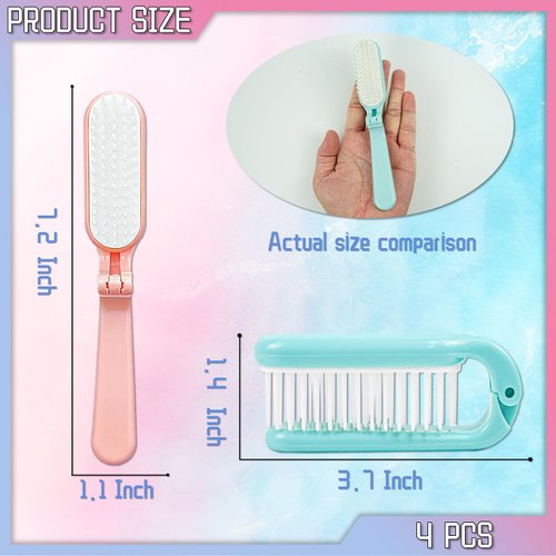 4 Piece Folding Combs Hair Brush Portable Pocket Travel Hairbrush Styling Hairbrush for All Hair for Women Men (Multicolor)