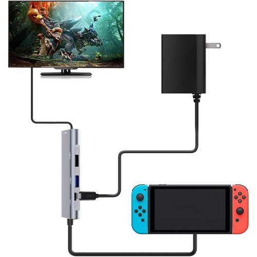 RREAKA TV Dock Station for Nintendo Switch/Switch OLED, Portable Nintendo Switch Dock Station Replacement with 4K HDMI Adapter/Type C Port/USB 3.0 Port，Replacement TV Dock for Nintendo Switch