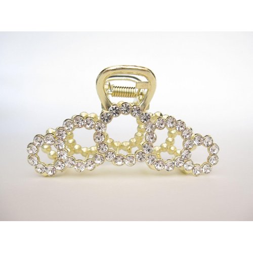 Generic Gold metal circles crystal hair claw clip bridal clip