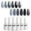 Vishine Classic Gray Serie Gel Nail Polish Set - 6 Different Gray Shades Glitter Gel Polish Kit Popular Nail Art Design Soak Off LED Lamp Nail Polish Gel Manicure Kit
